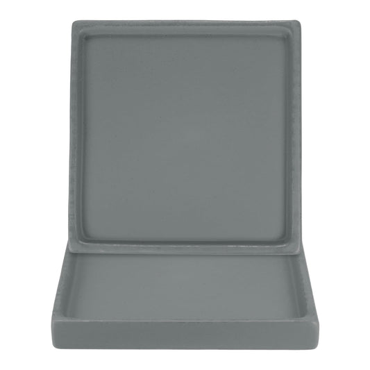 M METERXITY 2-Pack Ceramic Plant Saucer, 5 Inch Plant Water Catcher Tray, Plant Pot Saucers for Indoor/Outdoor Plants/Flower Drainage Drip Water Tray [Square Dark Gray]
