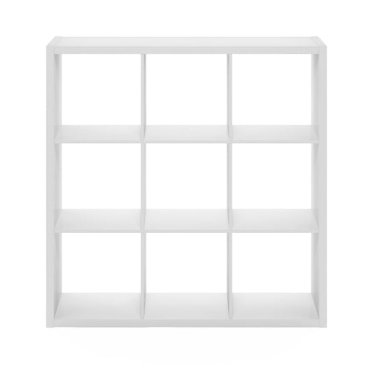 Furinno Cubicle Book Shelf, 9-Cube Bookshelf, Extra Thick Frame Reversible Tall Wide Bookcase with Open Back, 14.6 x 44 x 44, for Living Room, Bedroom, Home Office, Plain White