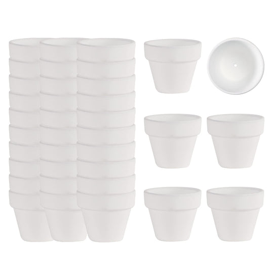 36 Mini White Flower Pots - 2 inch Clay, Cactus & Succulent Nursery Pots with Drainage Holes, Indoor/Outdoor Suitable