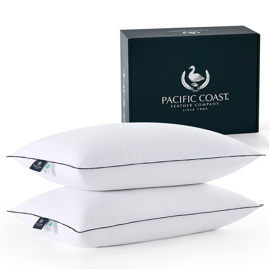 Pacific Coast White Goose Down Fiber Pillows, Bed Pillows for Back, Stomach and Side Sleepers, King Size Pillows Set of 2, Hotel Collection, Fluffy, Medium