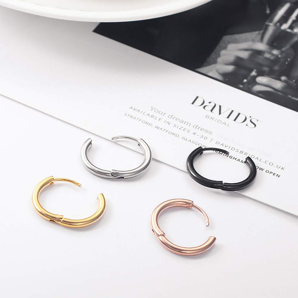 316L Surgical Stainless Steel Huggie Hoop Earrings 8mm Rose Gold Hypoallergenic Earrings Hoop Cartilage Helix Lobes Hinged Sleeper Earrings For Men Women(B04: 8mm Rose Gold(THK 2.0mm))