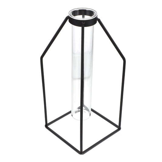 ULTNICE Hydroponic Glass Vase with Wrought Iron Frame 9.44X3.93X3.54In Office Plant Decor Modern Minimalist Planter Terrarium Container