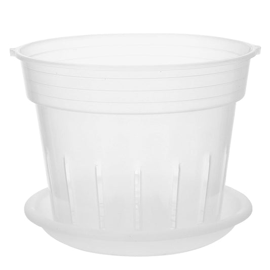 Toddmomy Transparent Plastic Flower Pot with Vent Holes and Tray 6.37X6.37X5.11 Inch Clear Planter for Indoor Gardening Orchid Bonsai and Nursery Use