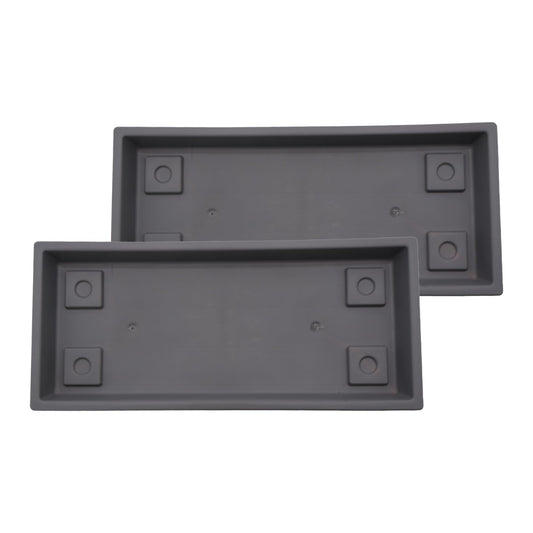 The HC Companies 29.5 Inch Venetian Rectangular Plant Saucer, Lightweight UV-Resistant Plastic Outdoor & Indoor Flower Pot Tray, 2-Pack Plant Pot Trays for Garden & Home Decor, Warm Gray
