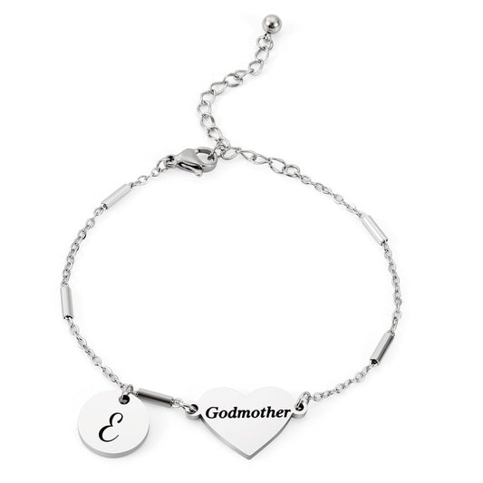 CHENVA Godmother Gifts Initial Bracelet Bangle for Women Gift for Godmother from Goddaughter (Godmother Bracelet E)