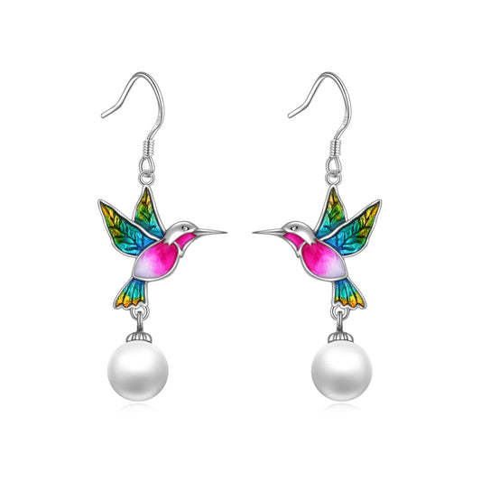 LUHE Pearl Earrings for Women Sterling Silver Celtic Pearl Earrings, Bee/Swan/Butterfly Pearl Earrings Valentine's Day Mother's Day Jewelry Gifts (Silver lapis lazuli earrings)