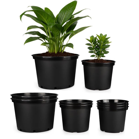 RooTrimmer 3/5/7 Gallon Nursery Pots 9 Pack Set, Plastic Planter with Drainage Holes – Round, Sturdy, Deep Design for Indoor/Outdoor Plants