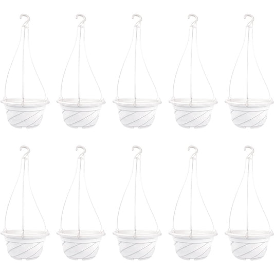 LNQ LUNIQI 10 Pcs Hanging Plastic Flower Pots Planter Basket Orchid Flower Plant Seeding Nursery Pot for Outdoor Indoor Plants and Home Garden Balcony Decoration (White)