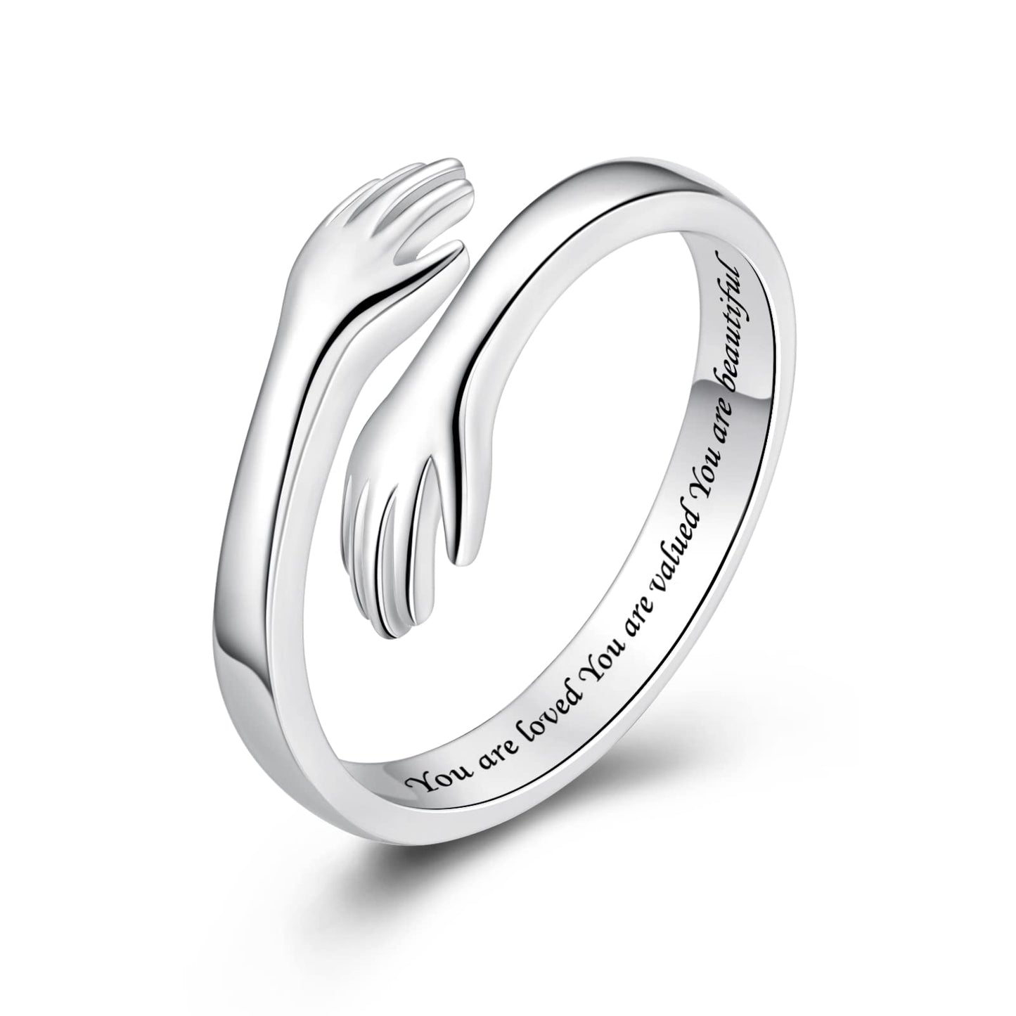 ACJFA Hug Rings for Women Sterling Silver Adjustable Ring for Women Daughter Hand Ring Jewelry for Birthday Gifts Holiday Gift for Teens(You are loved You are valued You are beautiful)