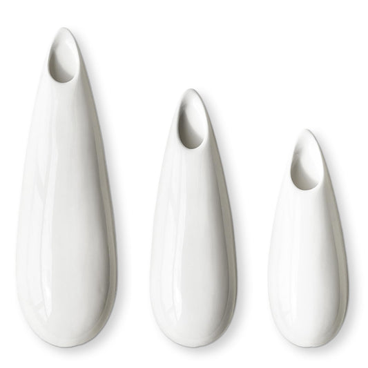 3 Pack White Ceramic Wall Vases,11.8+7.9+5.9 Inch White Vases, Cubicle Modern Decor Plant Holder Vase for Indoor Plants,Air Plants Holders,Office Minimalist Wall Decor