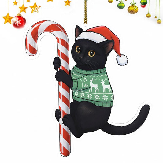 Black Cat Christmas Ornament Hugging Candy Cane 2D Flat Acrylic Ornament - Cute Ornaments for Christmas Tree, Black Cat Ornaments for Women, Men 2025