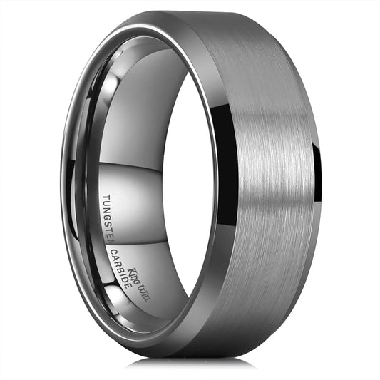 King Will Gunmetal Gray 8mm Basic Wedding Ring For Men with Brushed Matte Surface Beveled Polished Edge Comfort Fit Size 7
