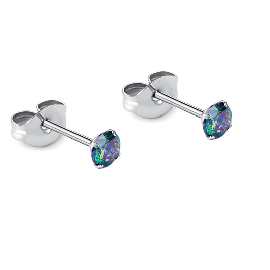 1 Pair Implant Grade Titanium Stud Earrings Set Hypoallergenic 3mm 4mm 5mm 6mm Cubic Zirconia G23 Titanium Earring Studs for Women Men for Sensitive Ear (3mm VM)