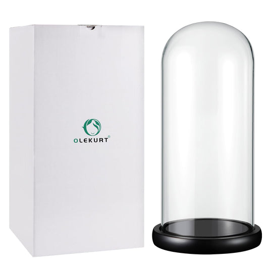 OLEKURT 13" Glass Display Dome Cloche with Wood Base, Cloche Bell Jar for Gold Dipped Rose, Antique Collectibles,Figurine, DIY Snow Globes, Plant