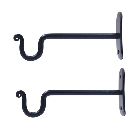 The Metal Magician 2Pc Plant Hangers Outdoor, Indoor, Wrought Iron Metal Hanger Indoor Hook, Heavy Duty Wall Bracket Hooks for Hanging Plants Baskets Lanterns Wind Chimes Black Extended U-Shape