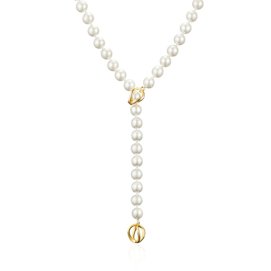 IDOKAWA 8MM Round Simulated Shell Pearl Strand Layered Necklace for Women, Dainty Multiple Strands Long Necklace for Party, Vintage Costume Jewelry (36 inches)