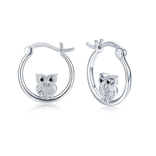 Silver Owl Hoop Earrings for Women 925 Sterling Silver Small Owl Huggie Hoop Earrings Jewelry Graduation Gifts