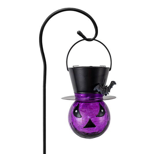 STARSOUL Halloween Solar Lanterns Purple Ghost and Bat, Hanging Solar Halloween Decorations, Halloween Solar Lights for Outdoor Garden Patio, Gifts for Women Grandma (with Shepherd Hook)