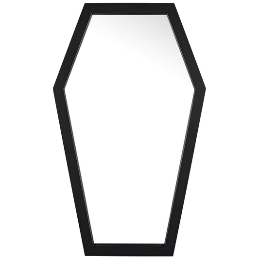 Gothvanity Gothic Coffin Wall Mirror - Spooky Dark Decor for Bedroom Living Room Bathroom, Wooden Sturdy Large Black Mirror with Hooks, Ready to Hang 20x12 Inches