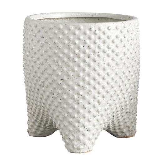 47th & Main Textured Dots Ceramic Tripod Footed Home Decor Pot Planter for Succulents and Flowers, 5.5" Diameter, White