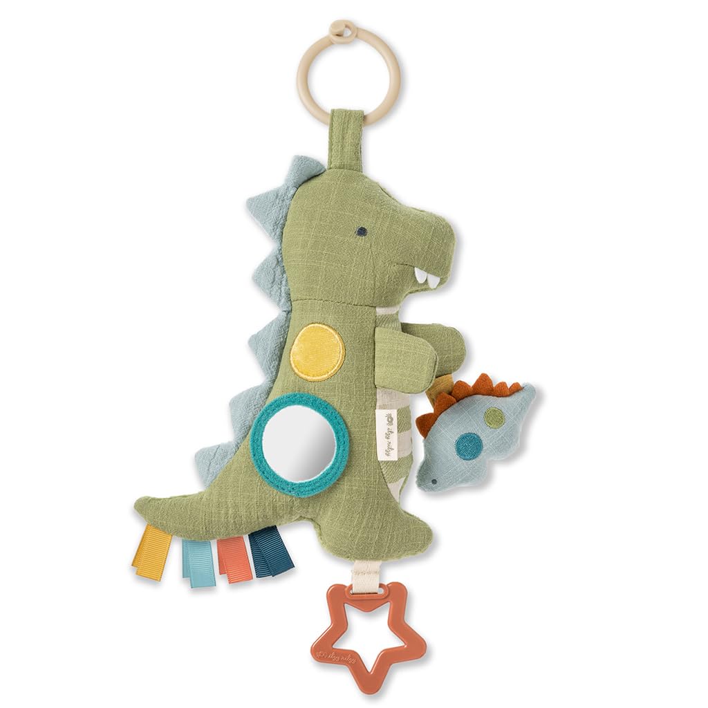 Itzy Ritzy Bitzy Traveler Car Seat & Stroller Toy for Babies – Developmental Sensory Toy Features Crinkle & Rattle Sounds & Multiple Textures –Hanging Travel Toy for On-the-Go Entertainment (Dinosaur)