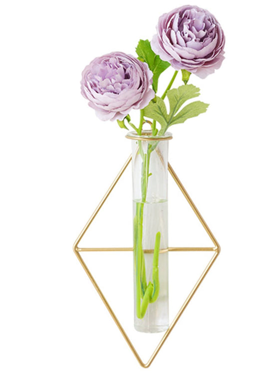 Nordic Wall Vase,Gold Geometric Vase Hanging Hydroponic Planter,Wall-Mounted Metal Glass Tube Bud Vase Decorative for Centerpieces Wedding Home Decor(Gold 4)