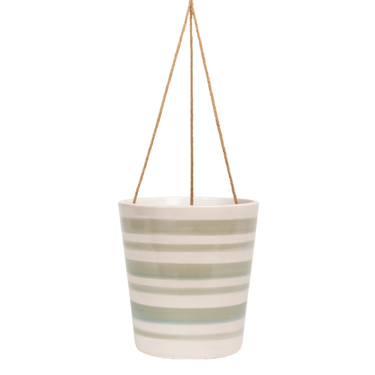 Blue Sky Ceramic Hanging Green Stripe 6.5'' Flower Pot, Multi Color