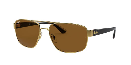 Ray-Ban Unisex RB3663 Metal Rectangular Sunglasses, Gold/Polarized B-15 Brown, 60 mm