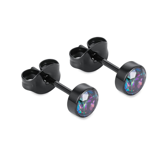 1 Pair Implant Grade Titanium Stud Earrings Set Hypoallergenic 3mm 4mm 5mm 6mm Cubic Zirconia G23 Titanium Earring Studs for Women Men for Sensitive Ear (4mm bezel black VM)