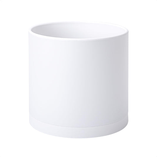 D'vine Dev 10 Inch Plastic Planter Pots for Plant Pot with Drainage Hole and Seamless Saucers, White Color, 74-X-A-2