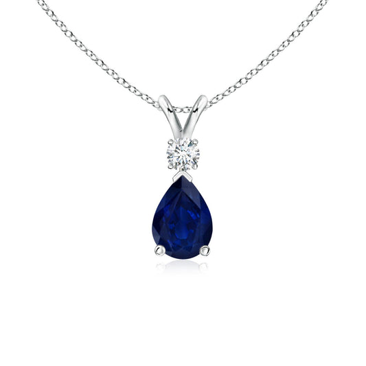 Angara Natural Blue Sapphire Solitaire Pendant for Women | 0.4 ct Pear Shape Blue Sapphire Diamond Solitaire Pendant Necklace in White Gold | September Birthday, Gemstone Jewelry Gift | AA | 6x4mm