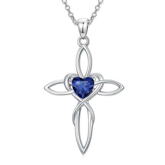 POIUY Celtic Knot Cross Birthstone Necklace for Women Irish Infinity Heart Pendant Cross Jewelry Anniversary Valentines Birthday Mothers Day Faith Gifts for Mom Wife Her
