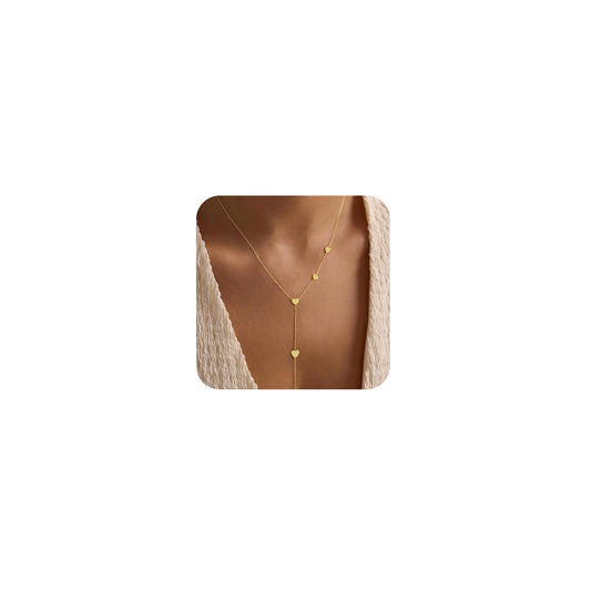 CHESKY Lariat Gold Necklace for Women, Dainty Long Necklace 14k Gold Plated Y-Shaped Pendant Necklace Trendy Love Chain Drop Necklaces Simple Gold Jewelry for Women Gifts