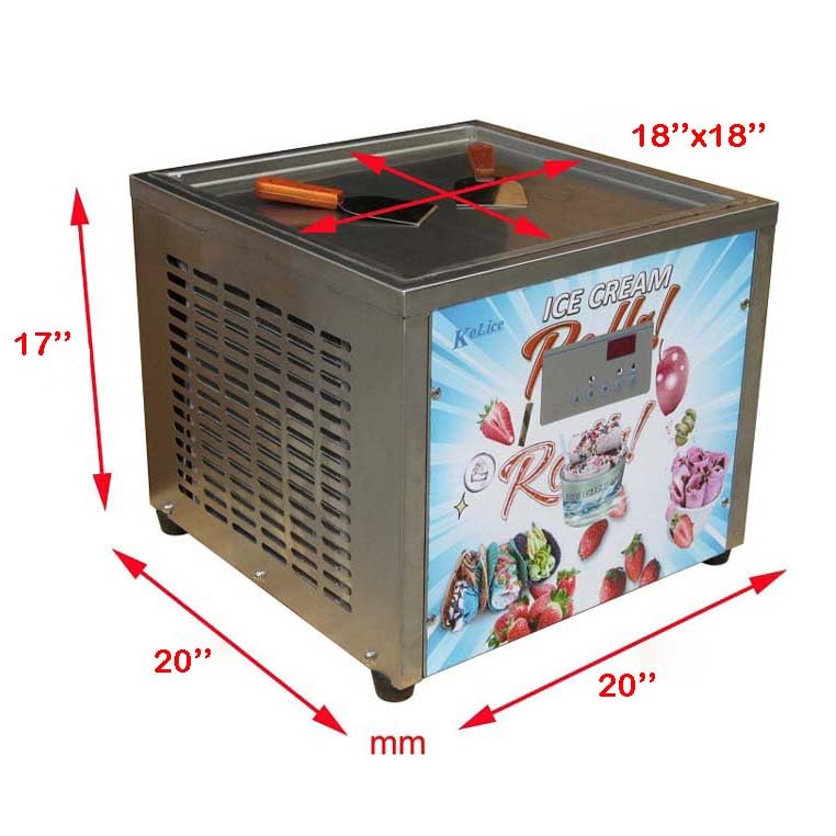 Kolice Commercial Countertop 18x18 inches Single Square Pan Fried Ice Cream Machine, Fry Ice Cream Roll Machine, Instant Roll Ice Cream Maker-AUTO DEFROST and PCB Smart AI Temp. Controller