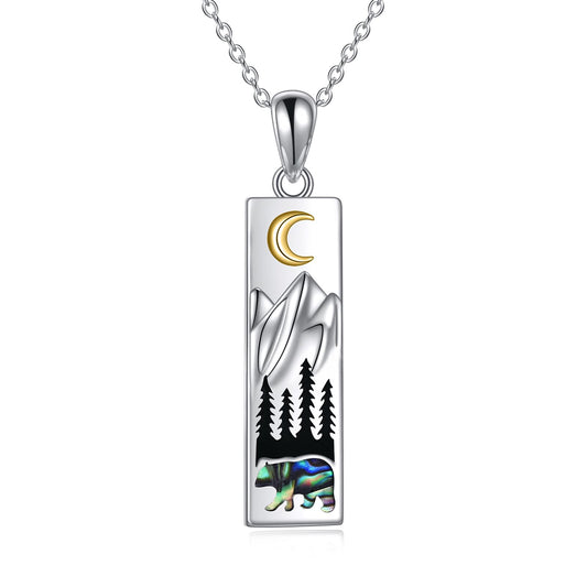 YFN Mountain Bear Necklace for Women Sterling Silver Nature Necklace Jewelry Gift for Skiers, Hikers, Campers, Climbers and Nature Lovers