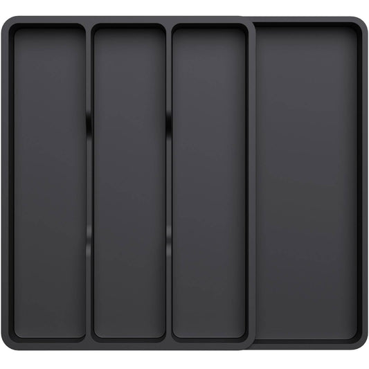 Lifewit Utensil Organizer for Kitchen Drawer, Expandable Cooking Silverware Tray, Adjustable Cutlery Flatware Holder, Plastic Spatula Tools Storage Divider, 17.3 x 15.8", Black