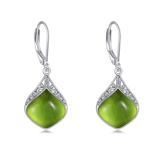 Peridot Teardrop Earrings Sterling Silver Filigree Irish Green Drop Earrings Natural Stone Peridot Dangle Earrings Jewelry Christmas Gifts for Women