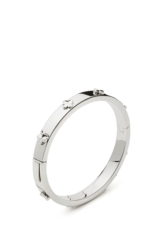 kate spade new york Hinged Bangle, Silver, Brass with Cubic Zirconia, Women's, Spade Flower, Adult, Regular, 46.06g, Brass, 2.38 Inches
