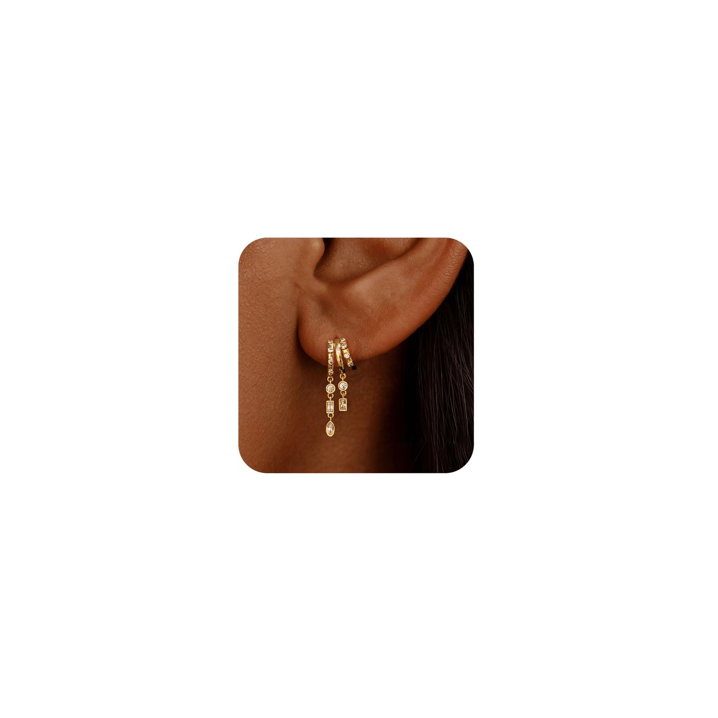 SELSHE Gold Earrings For Women, Dangle Earrings 14K Gold Plated Huggie Chain Earring For Women Trendy Unique Small Hoop Earring Dainty Long Drop Tarnish Free Gold Jewelry Jewelry