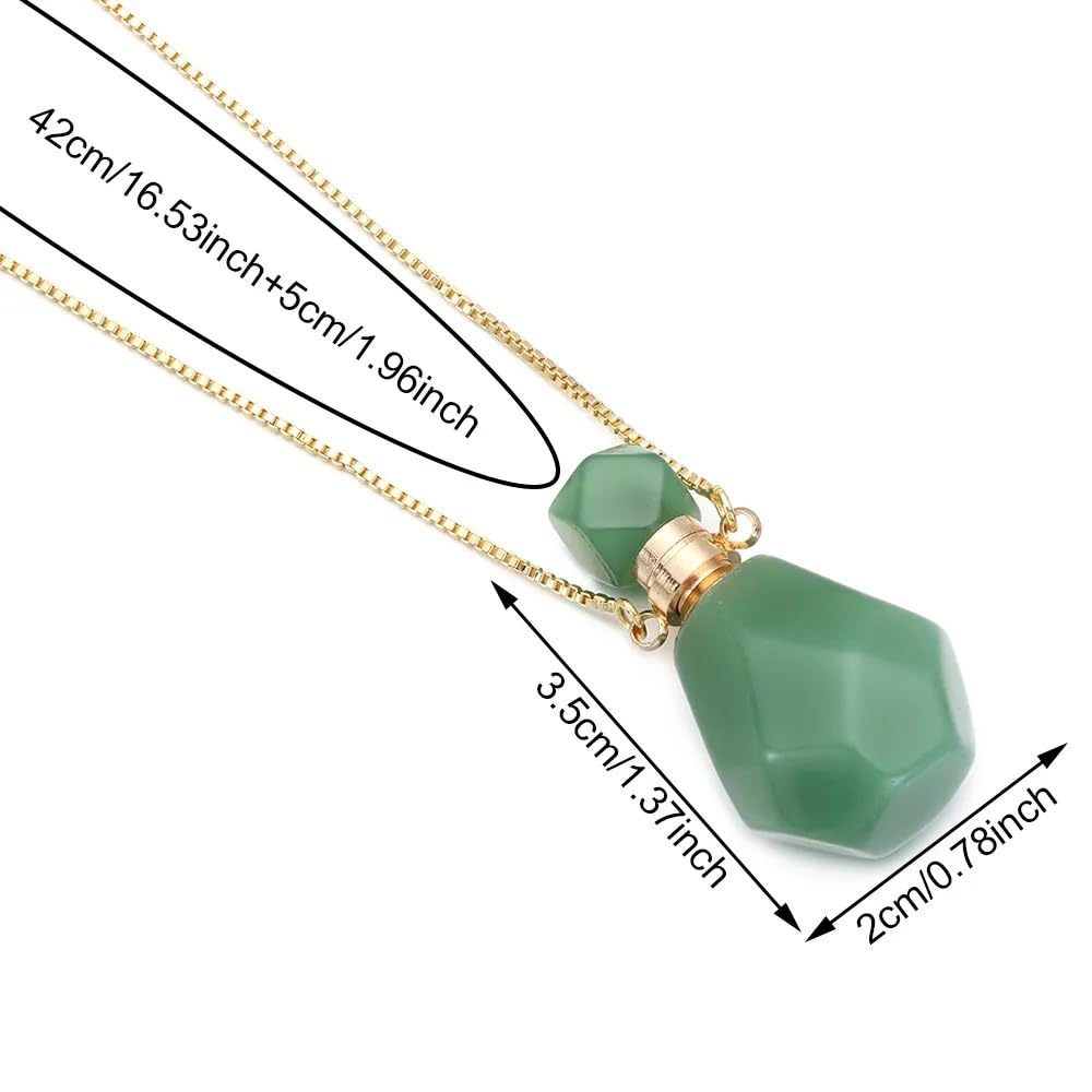 14K Yellow Gold Natural Stone Vial Necklace For Women - Glass Vial Pendant Necklace Water Drop Jar Perfume - Water Container For Liquid Oil Diffuser Jewelry