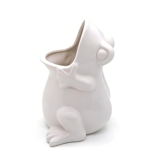 MONMOB 7" Ceramic White Frog Shaped Plant Pot for Bonsai Flower Succulent Planter Candy Dish Pencil Holder Frog Home Garden Decor Multipurpose Gifts for Mom Grandma Women