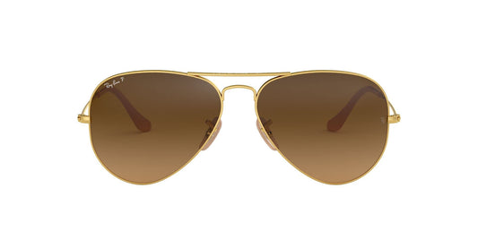 Ray-Ban Unisex RB3025 Classic Polarized Aviator Sunglasses, Matte Gold/Polarized Brown Gradient, 55 mm