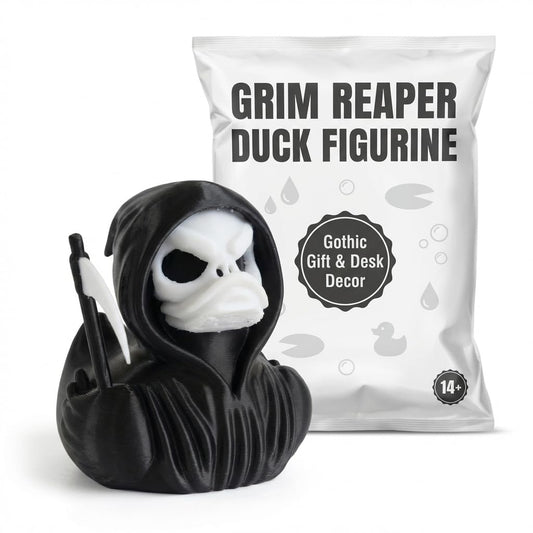 Grim Reaper Duck Collectible Figurine - Macabre Gothic Horror Desk Accent for Unique Shelf Display or Gift - 3D Printed in Canada