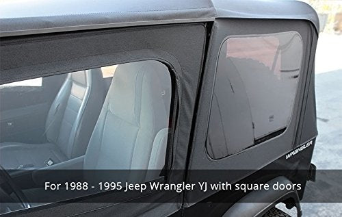Sierra Offroad Soft Top for 1988 to 1995 Jeep Wrangler YJ - Black, Sailcloth Vinyl - 2 Door Jeep Soft Top with Rear Plastic Tinted Windows - Factory Precision Fit Replacement - With Upper Door Skins