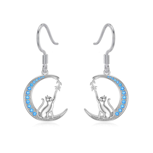 Mother's Day Gifts Cat Earrings Sterling Silver Dangle Cat Pendant Jewelry Cat Gifts for Women