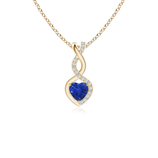 Angara Natural Blue Sapphire Pendant for Women | Heart-Shaped Blue Sapphire Infinity Pendant with Diamond Accents in Yellow Gold | September Birthday, Anniversary, Gemstone Jewelry Gift | AAA | 4mm