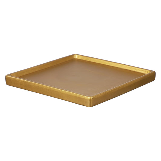 YELARXI 7.5 Inch Ceramic Plant Saucers, Square Flower Planter Water Trays Ceramic Plant Saucer Pot Tray -Fitting for (Outdoor/Indoors/Garden/Planting/Water/Flower/Coffee) Gold
