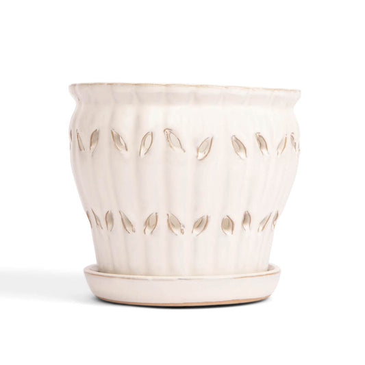 rePotme Orchid Pot - 6 inch Ceramic Pot with Holes, Pinwheel Fluted (White Diamond) - Includes Free 6 inch Slotted Liner
