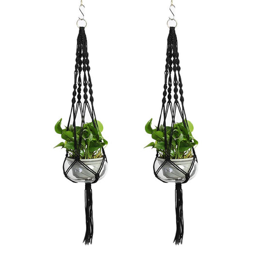 Vpang 2 Pack Macrame Plant Hanger, Outdoor Indoor Hanging Planter Basket Flower Pot Holder Nylon Rope Home Decor 41 Inch (Black)
