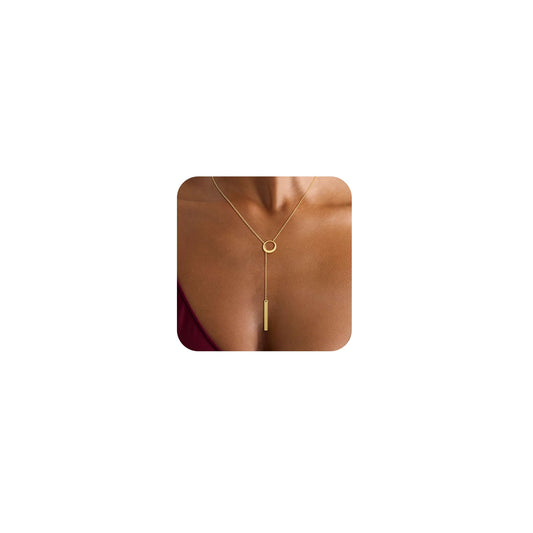 CHESKY Lariat Gold Necklace for Women, Dainty Long Necklace 14k Gold Plated Y-Shaped Pendant Necklace Trendy Circular Chain Drop Necklaces Simple Gold Jewelry for Women Gifts